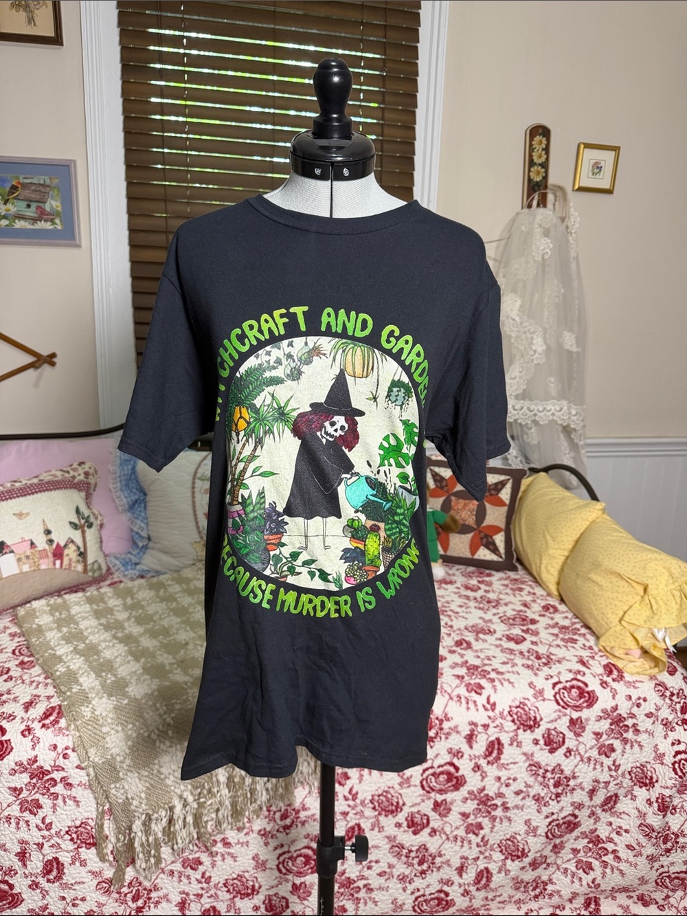 Witchcraft and Garden Graphic Tee - Black with Neon Green